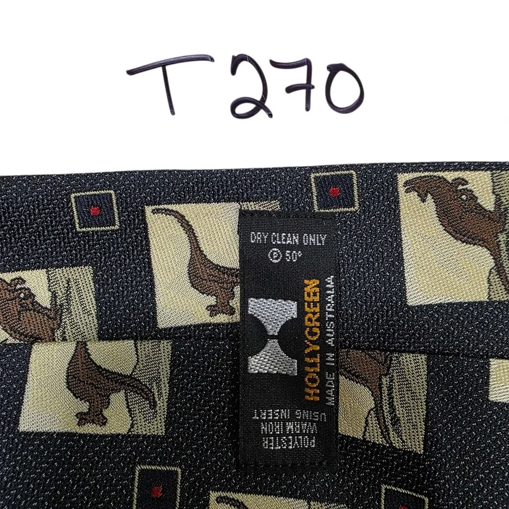 HOLLYGREEN Australia Mens Kangaroo Print Silk Necktie Black Beige Novelty‎